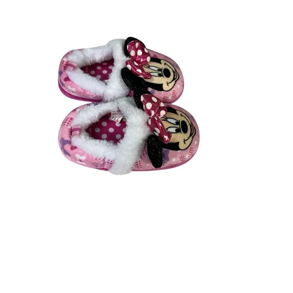 Disney Minnie Mouse Girls Plush Slippers Pink Size 9/10